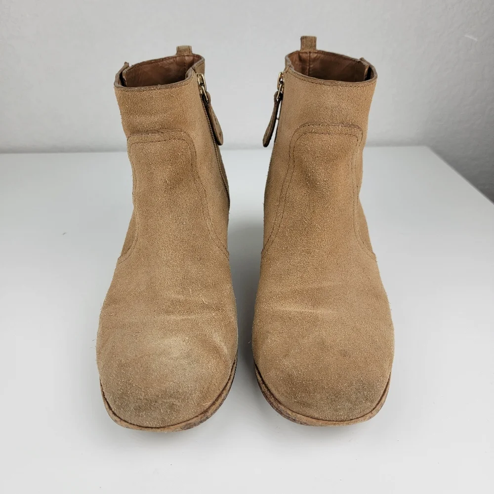 Tory Burch Suede Leather Side Zip Booties Congac Brown 9